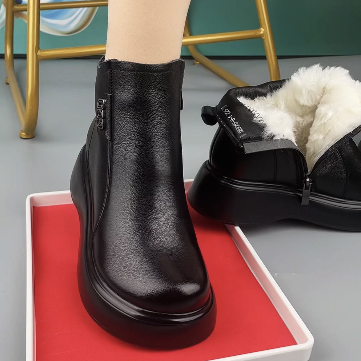 头层牛皮马丁靴女秋冬新款短靴真皮厚底羊毛短靴舒适中老年妈妈鞋,女鞋,马丁靴,淘宝优惠券,粉丝福利购,淘宝优惠卷