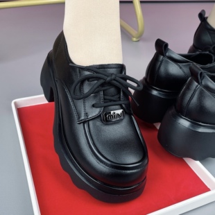 真皮中跟百搭学院风休闲皮鞋 女粗跟系带单鞋 英伦风乐福鞋 2026春季