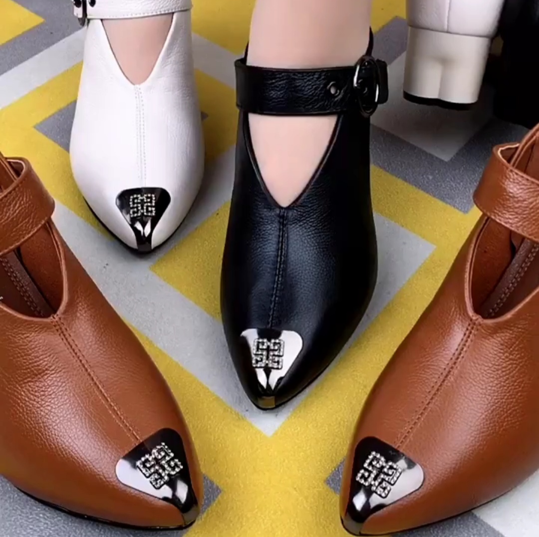 中高跟单鞋女真皮v口舒适时尚