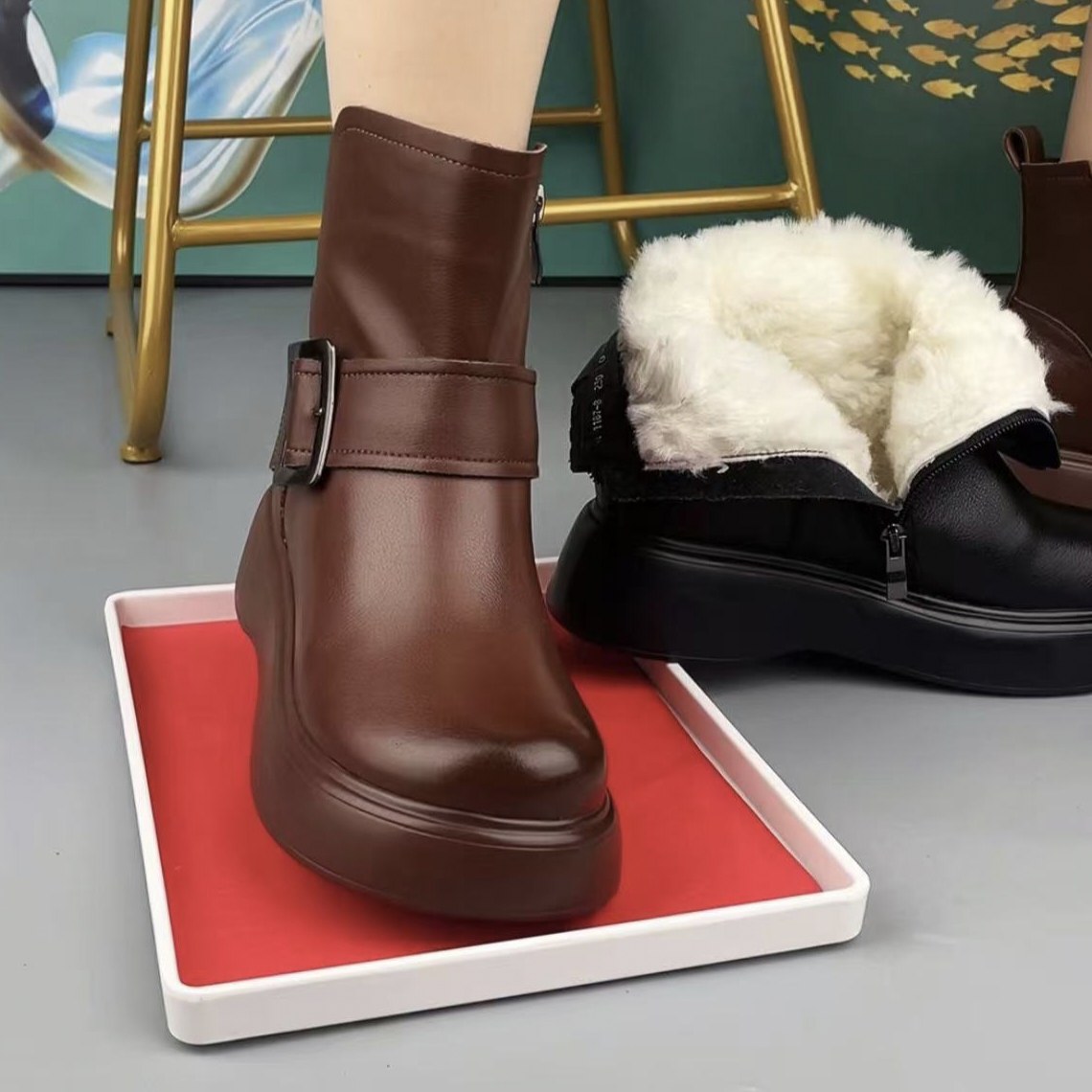 马丁靴女冬季新款复古短靴真皮厚底羊毛雪地靴舒适圆头软底妈妈鞋,女鞋,时尚雪地靴,淘宝优惠券,粉丝福利购,淘宝优惠卷