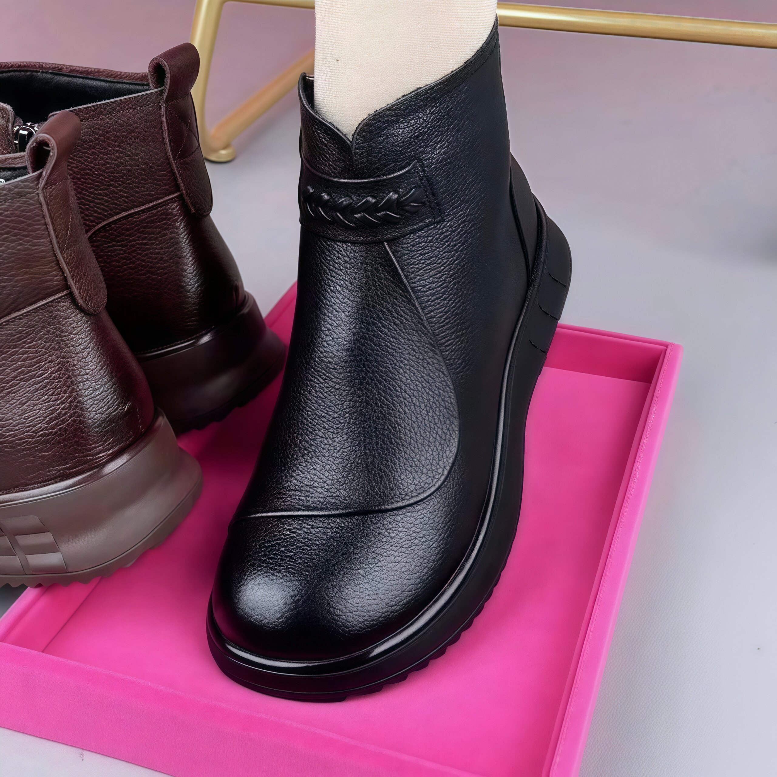 2025年秋冬新款真皮马丁靴女短靴皮毛一体羊毛棉靴平底防滑妈妈鞋,女鞋,马丁靴,淘宝优惠券,粉丝福利购,淘宝优惠卷