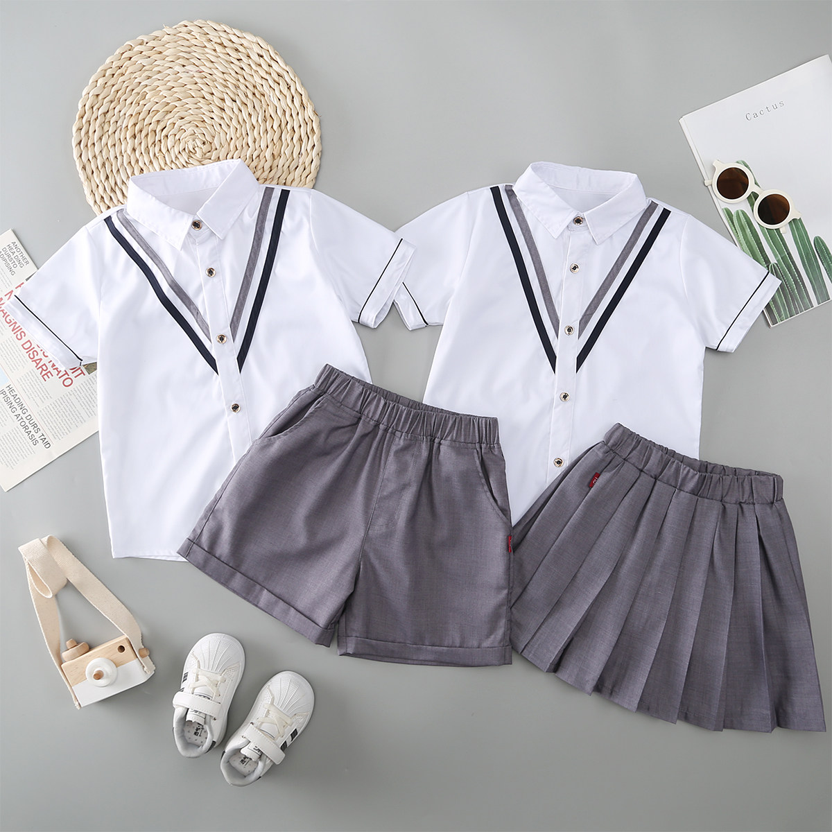 2025新款男童礼服演出表演服幼儿园校服两件套夏季帅气短袖薄款