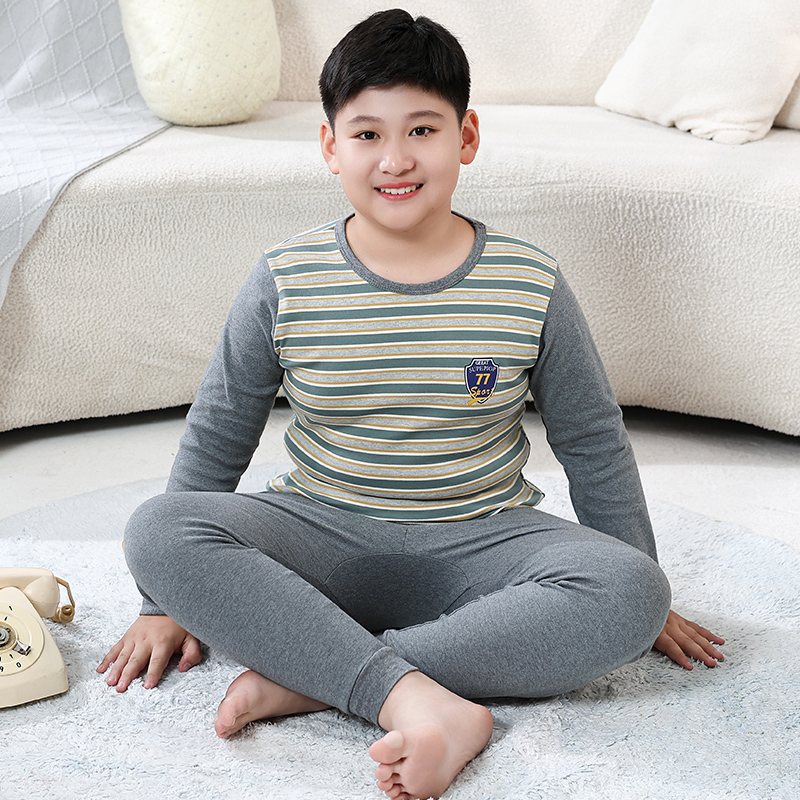 大码胖童秋衣秋裤纯棉加肥加大中大童内衣套装薄款青少年男孩睡衣