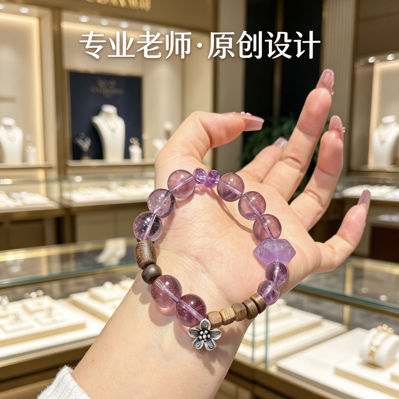 天然原石紫水晶手串沉香招财手链补火木保真正品九紫离火上岸礼物