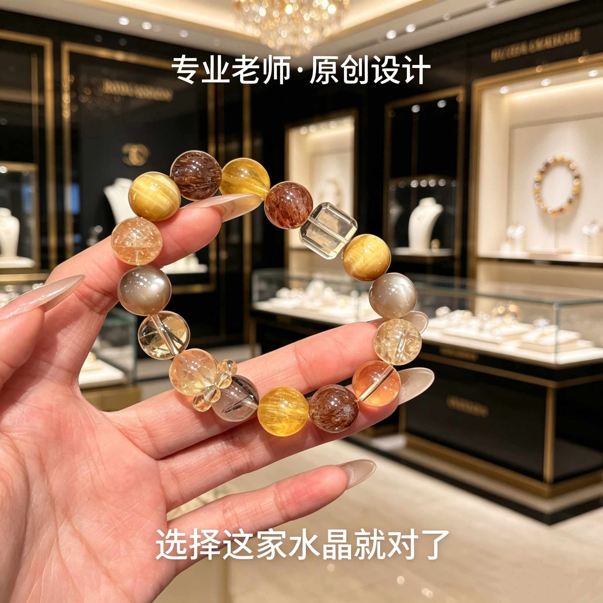 原创天然黄萤石黄虎眼黑金超柠檬黄方糖水晶手串招财手链礼物补金