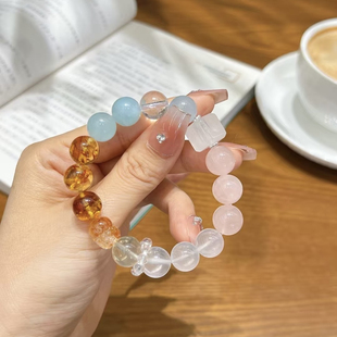 天然水晶手串柠檬晶海蓝宝紫水晶能量搭配多宝手链送人女生礼物
