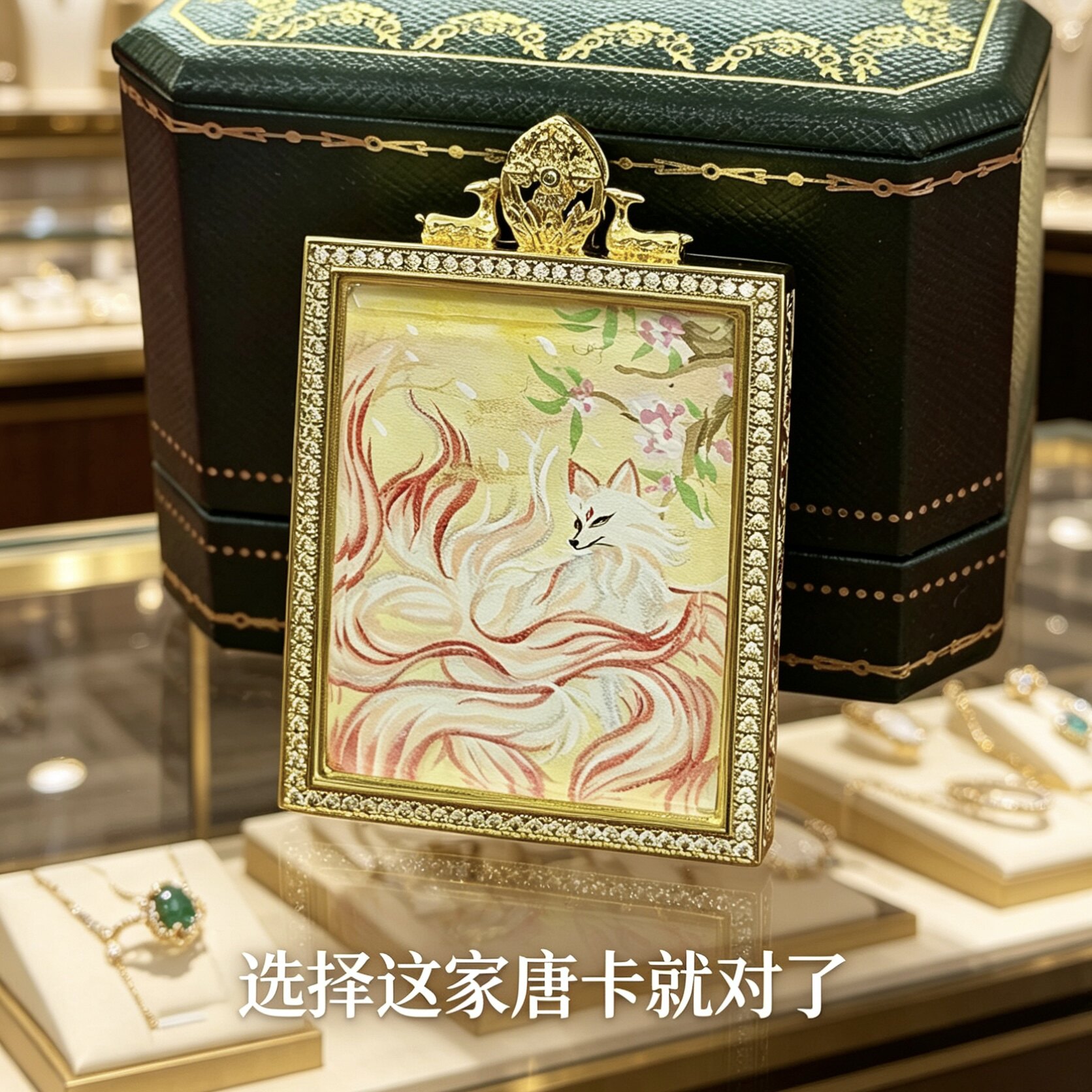 纯手绘九尾狐唐卡吊坠女招桃花好运爱情旺姻缘灵狐护身项链礼物