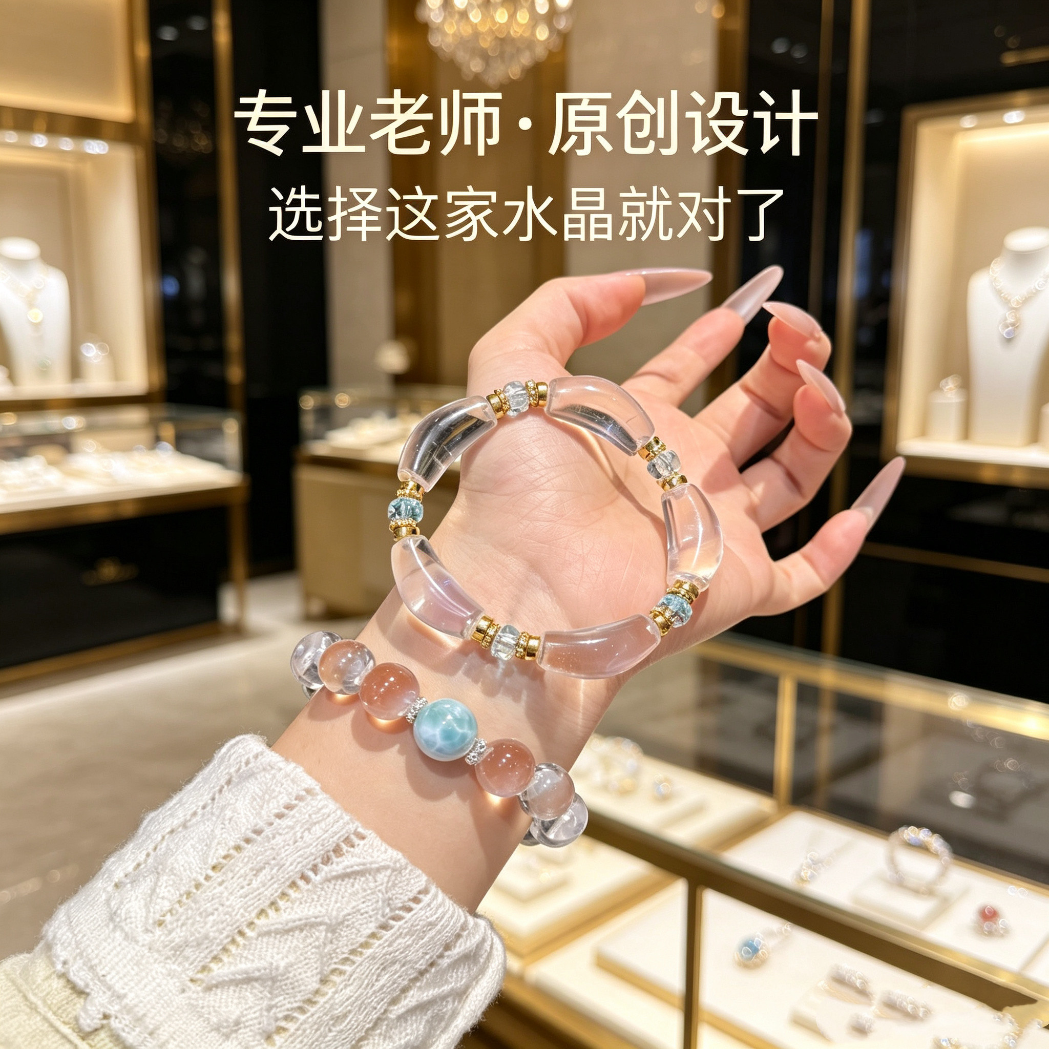 朱朱同款爆火纯天然双A净体白水晶弯管随形手链百搭显白女友礼物