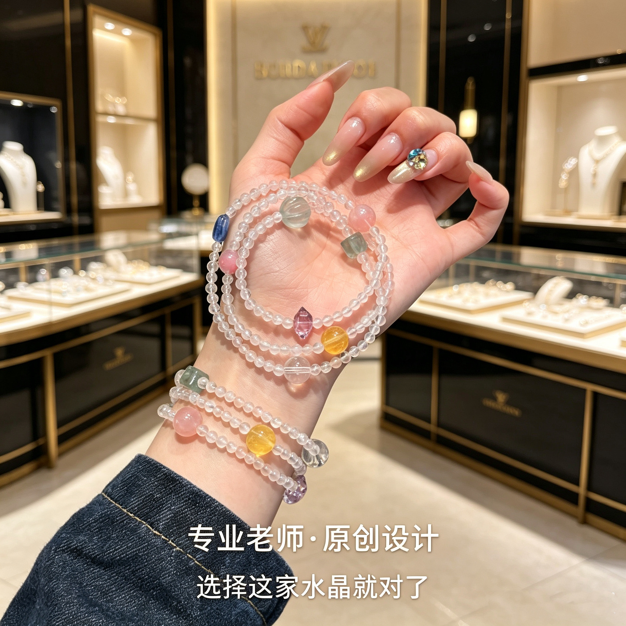 天然多宝手串女招财转运粉水晶绿萤石蓝晶石紫水晶白水晶手链礼物