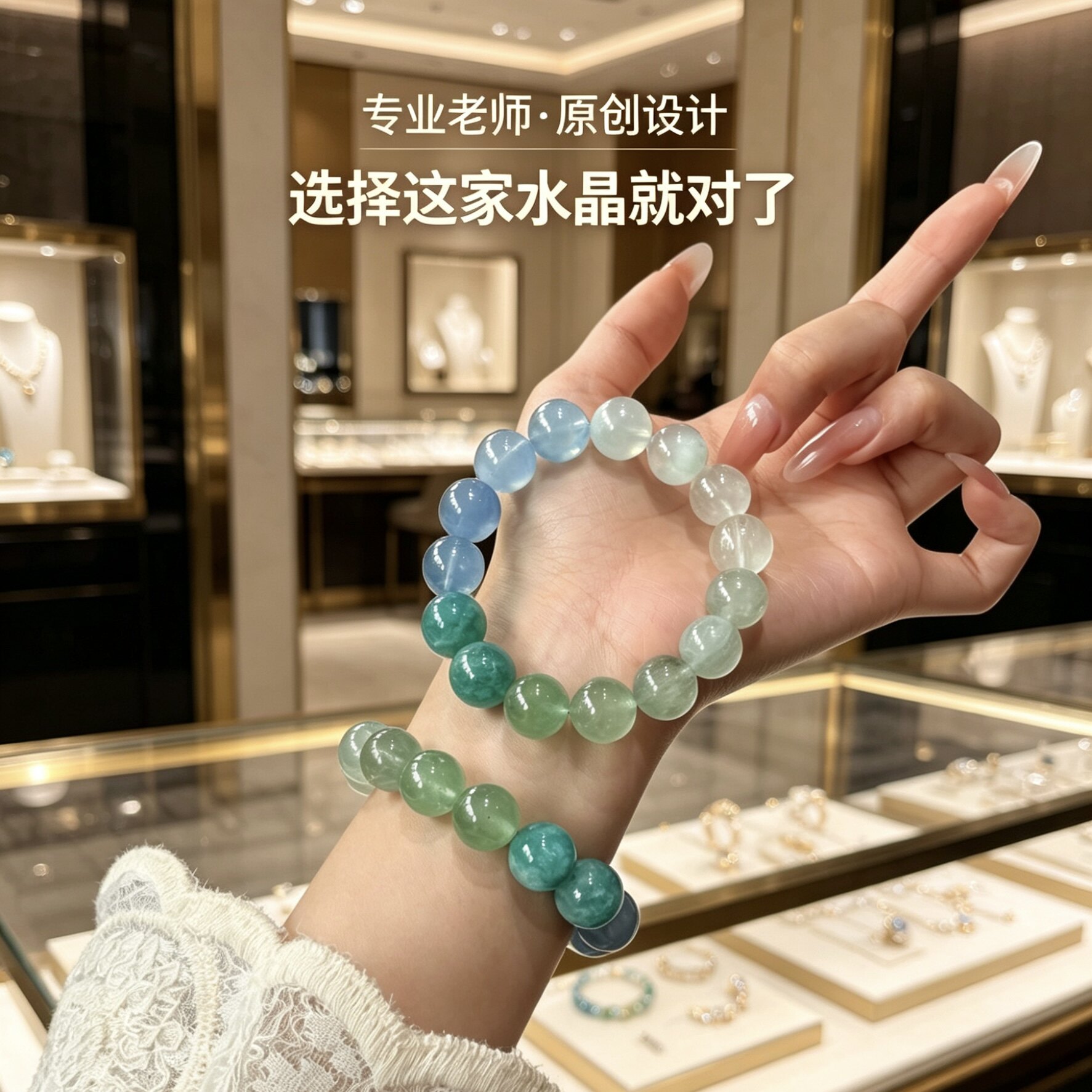 海蓝宝石手链天河石绿萤石蓝萤石绿草莓招财转运手串女礼物手链