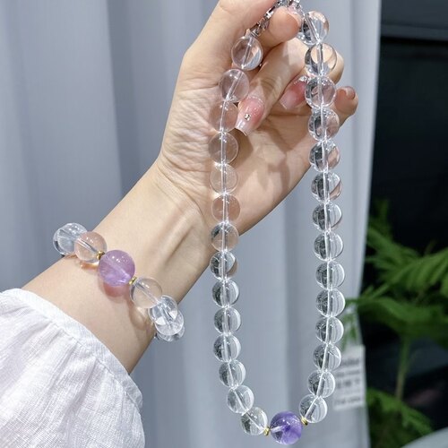 正品天然白水晶手链女款招财转运紫水晶手串送女友闺蜜生日礼物