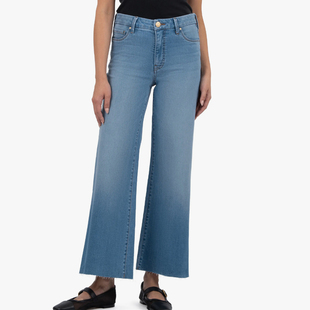 提臀显瘦女 9分裤 美国KUT弹力棉高腰春夏薄款 柔软毛边微喇牛仔裤