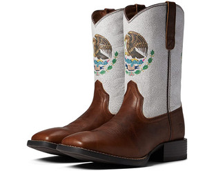 ARIAT头层牛皮圆头橡胶底防滑拼色复古美国西部牛仔靴真皮中筒靴