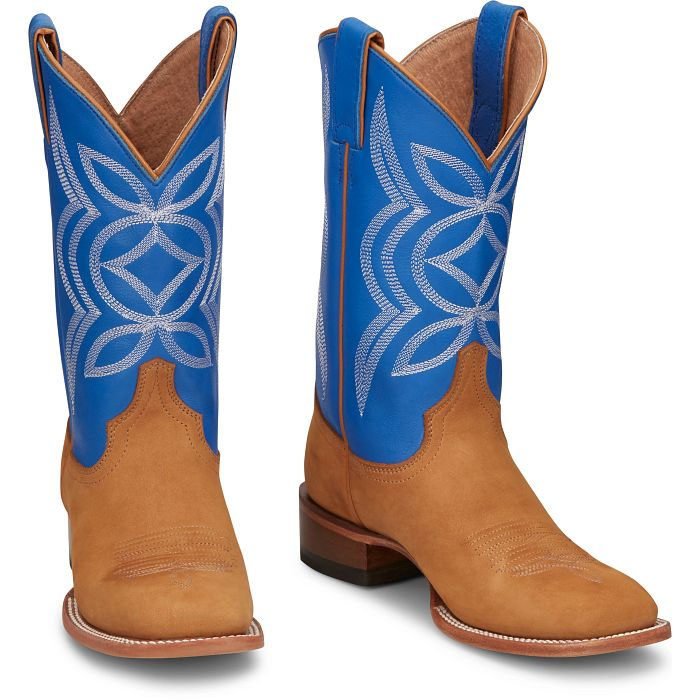 拼色西部牛仔靴复古方头骑马靴