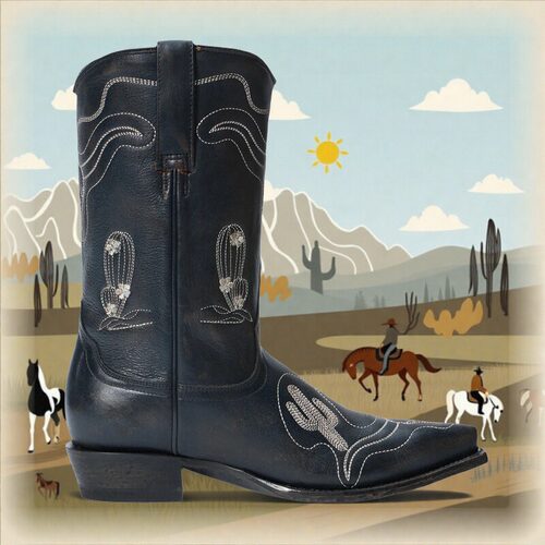 STETSON牛皮刺绣尖头中筒牛仔靴