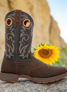 美国DURANGO牛皮防滑弹力底复古西部牛仔靴真皮双耳中筒骑马靴男