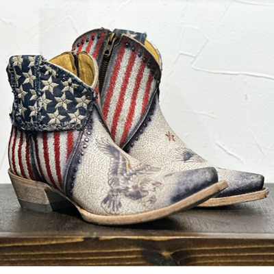 墨西哥软牛皮飞鹰刺绣尖头骑马靴