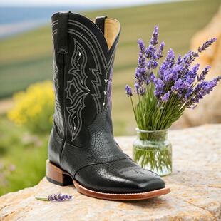 美国CODY JAMES牛皮刺绣方头真皮里复古西部牛仔靴中筒骑马靴男