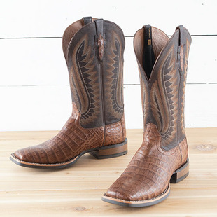 代购ARIAT美国牛仔靴鳄鱼皮方头西部靴真皮里复古马术靴中古靴男