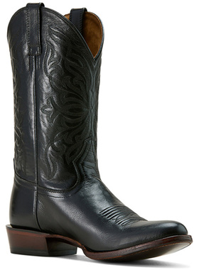 美国ARIAT头层牛皮刺绣纯黑色刺绣圆头中筒靴骑马靴男西部牛仔靴