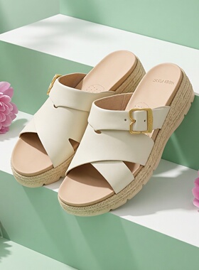 美国Dr. Scholl's皮质防水台舒适吸汗橡胶底外穿凉拖鞋女凉鞋软底