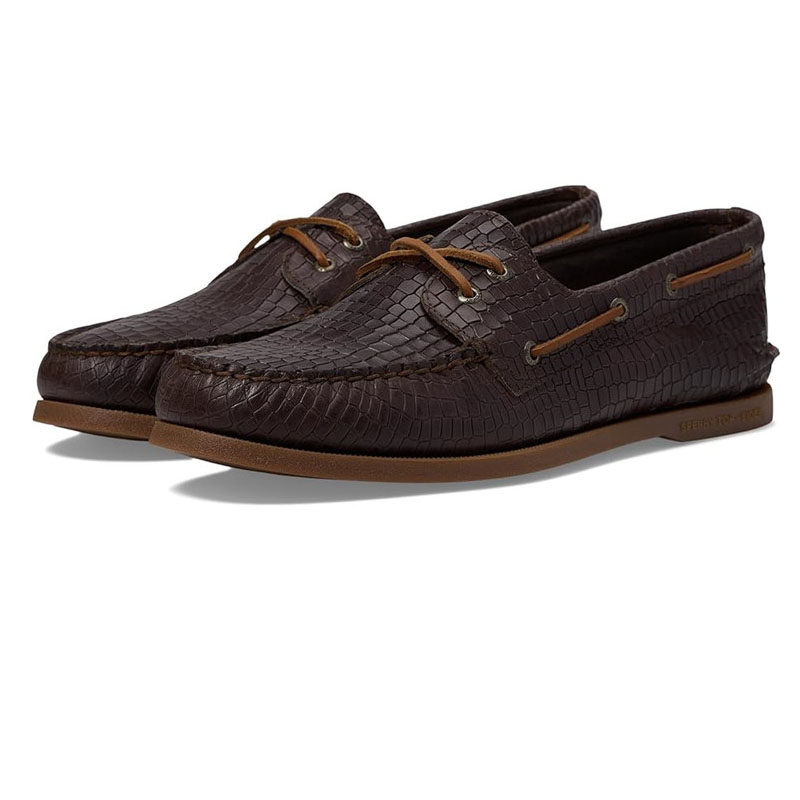 美国SPERRY鳄鱼纹牛皮里外真皮吸汗透气经典款帆船鞋休闲皮鞋男鞋