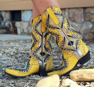 Old Gringo墨西哥手工刺绣尖头彩靴骑马靴真皮西部牛仔靴高筒靴女
