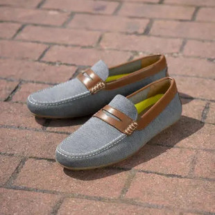 美国Florsheim帆布+牛皮驾车鞋真皮里休闲皮鞋乐福鞋经典豆豆鞋男