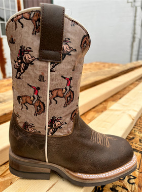 美国代购ROPER马球赛刺绣西部牛仔靴牛皮中大儿童靴骑马靴25-39码