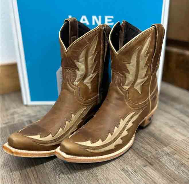 代购LANE墨西哥产树叶雕花刺绣真皮短靴尖头骑马靴西部牛仔靴女靴