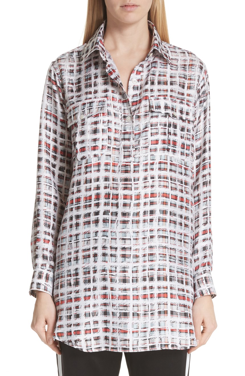美国代购BURBERRY女士时尚高档100%桑蚕丝中长款长袖衬衫新款女装