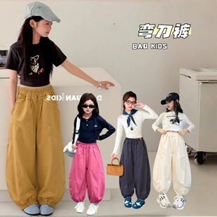 弯刀裤 子中大童灯笼裤 春秋儿童宽松休闲裤 女童洋气休闲裤