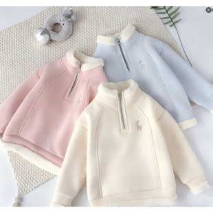 【加厚加绒】2025新款儿童羊羔绒卫衣秋冬男女童中大童保暖上衣