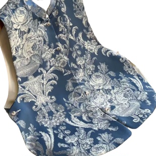 非遗宋锦青花瓷马甲双面双穿女春秋2025马夹坎肩上衣