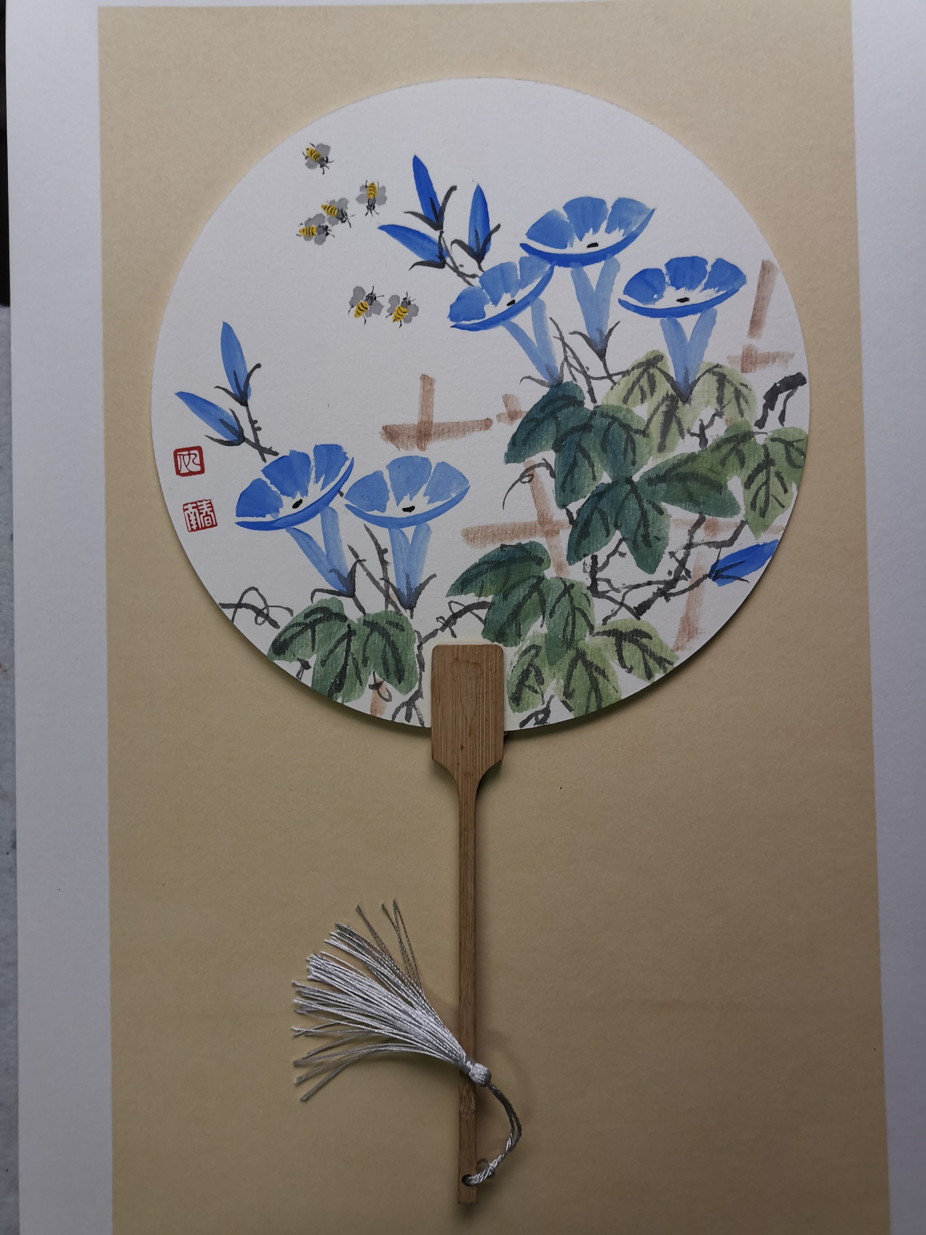 手绘国画团扇国潮古风扇莲花荷花扇伴手礼舞蹈扇清廉