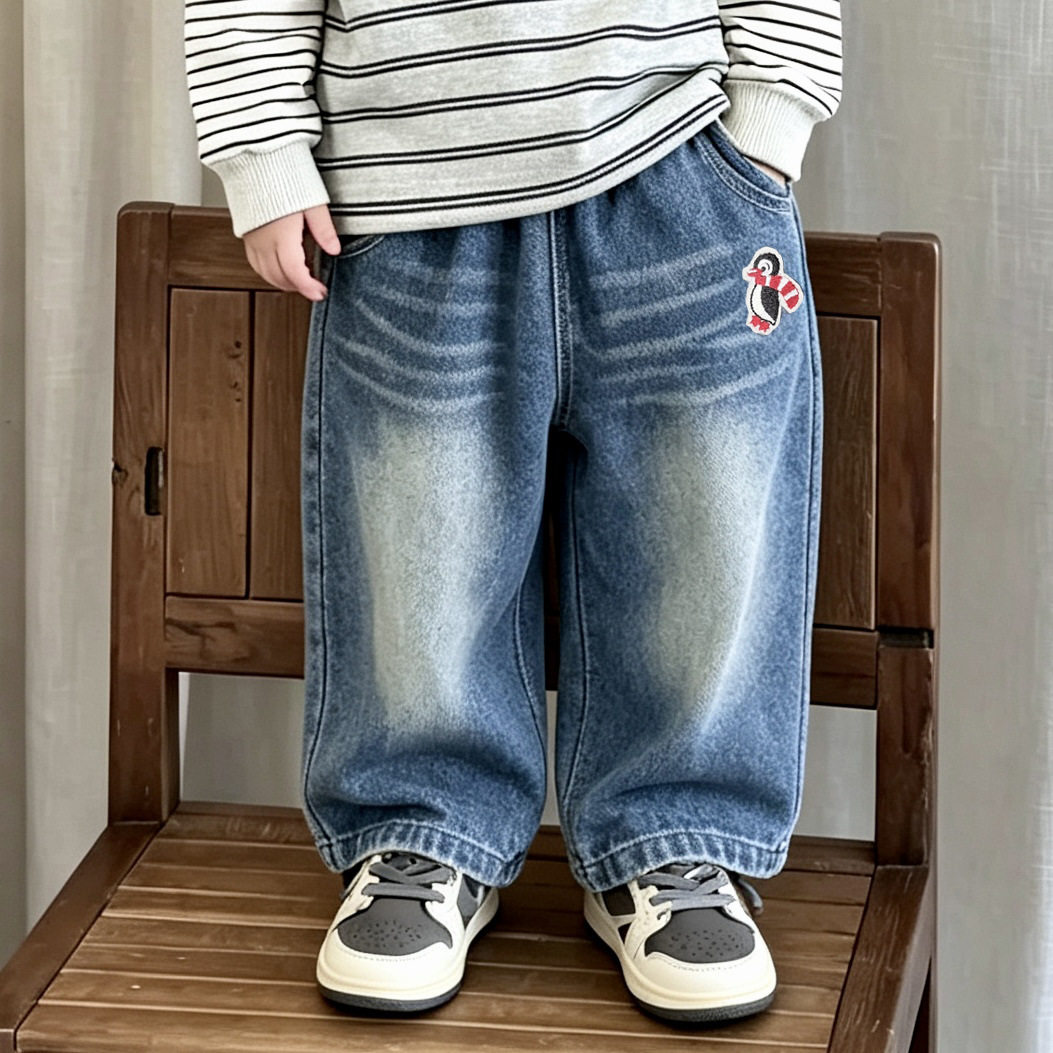 兰顿尼男童女宝宝26秋新款长裤中小童软牛仔长裤儿童休闲牛仔裤潮