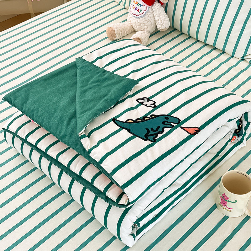 新款全棉绣花单双人夏被同款老粗布床单枕套三件套卡通空调被薄被