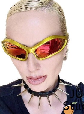 黄色太阳镜异形个性红色镜面