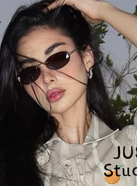 无框椭圆太阳眼镜镜片F字镶钻