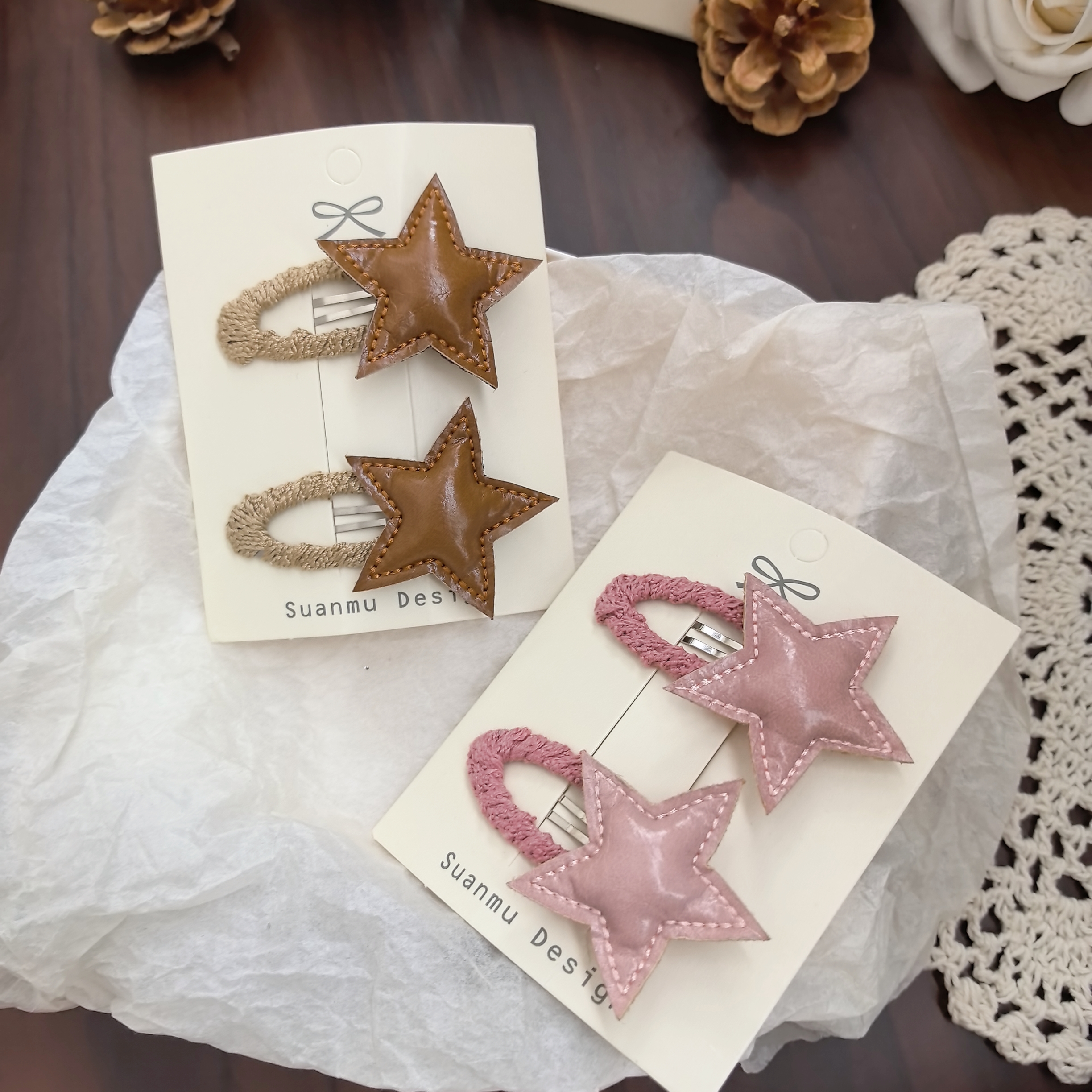 韩版儿童可爱风星星发夹皮质高级宝宝发卡子刘海夹子百搭边夹发饰