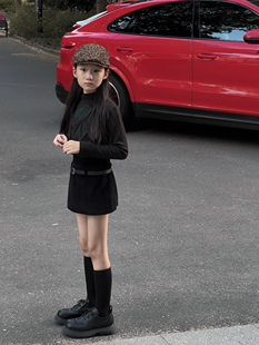 吉小可2025秋冬女童高领背心打底时髦外穿女宝宝休闲百搭短裙套装