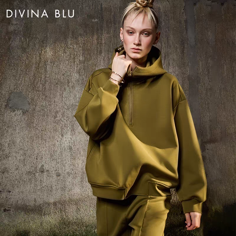 DIVINA BLU迪唯纳都灵系列落肩连帽休闲外套女士运动健身上衣夹克