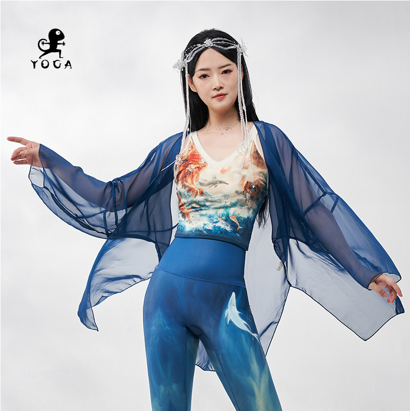 壁虎瑜伽国风任意门仙气飘逸纱衣中长款演出服装外披舞蹈服上衣