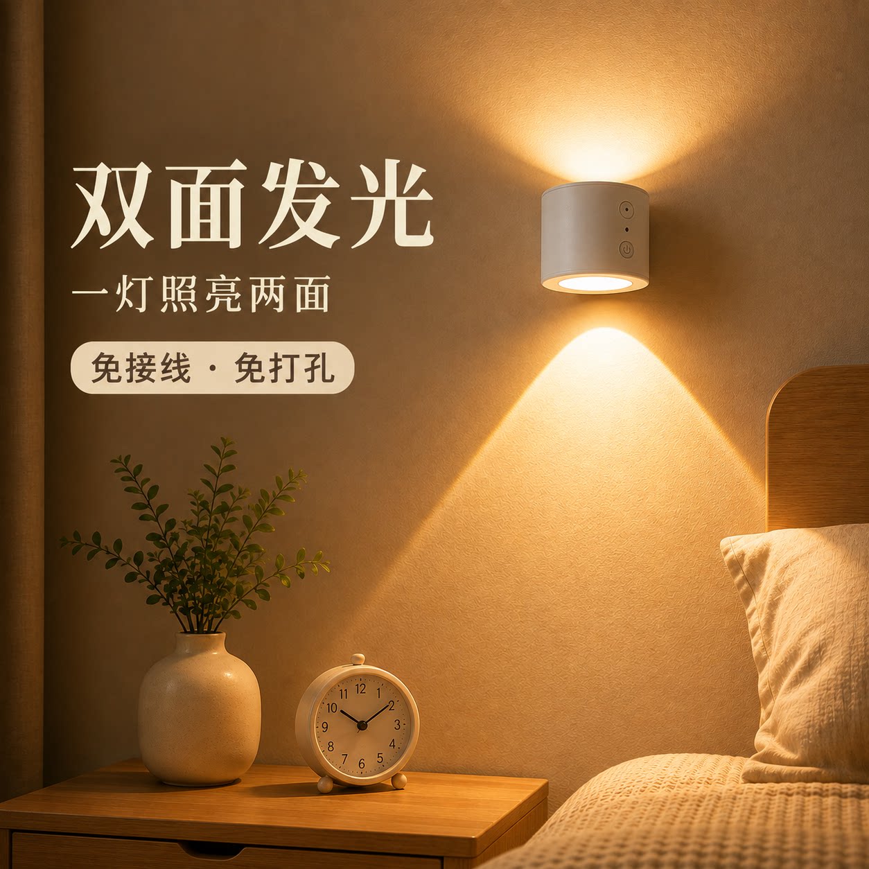 免打孔磁吸无线壁灯遥控充电射灯图片
