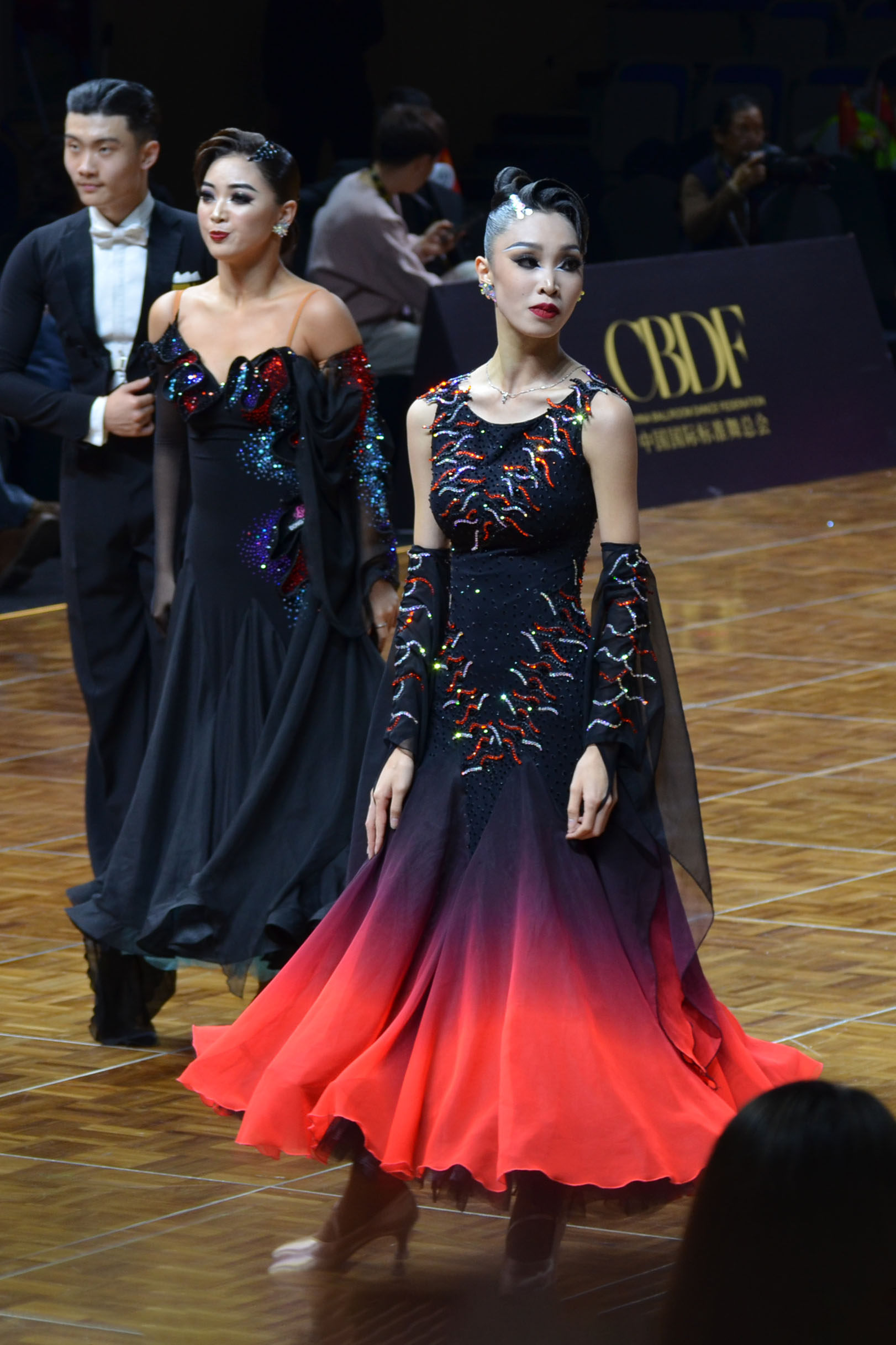 黑红渐变色摩登裙比赛裙华尔兹舞服新世纪舞服摩登表演裙ncdance