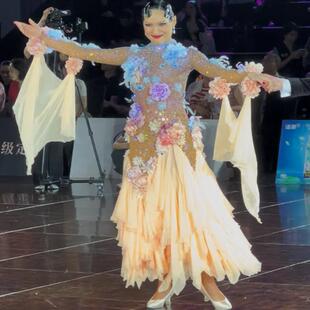 NCDance摩登舞裙新款交谊舞连衣裙华尔兹舞裙交际舞裙 花裙