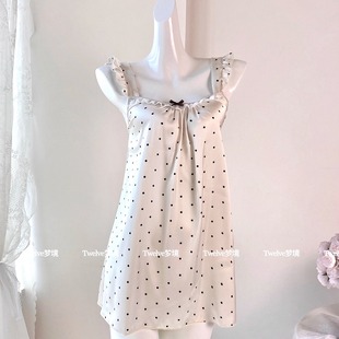 甜美少女冰丝睡裙纯欲风波点小飞袖 邻家千金 吊带睡衣 Twelve