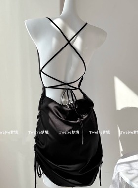 【Twelve】恋爱捕手 性感露背吊带睡裙纯欲风显瘦绑带褶皱连衣裙