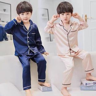 兒童睡衣男童家居服薄款 冰絲套裝 中大童10春秋12夏季 13歲男孩 長(zhǎng)袖