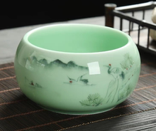 陶瓷烟灰缸大容量家用客厅中式手绘时尚多功能果皮收纳艾灸茶渣缸
